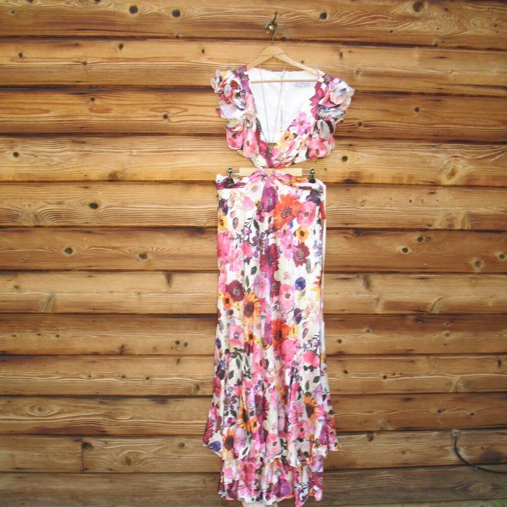 Mac Duggal 68107 Womens Floral Cut-Out Ruffle Sleeve Dress Gown - Picture 5 of 16